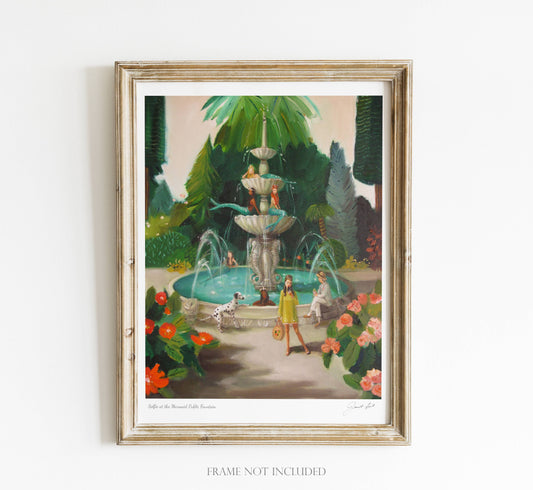 Selfie At The Mermaid Public Fountain Art Print - 8.5" X 11"