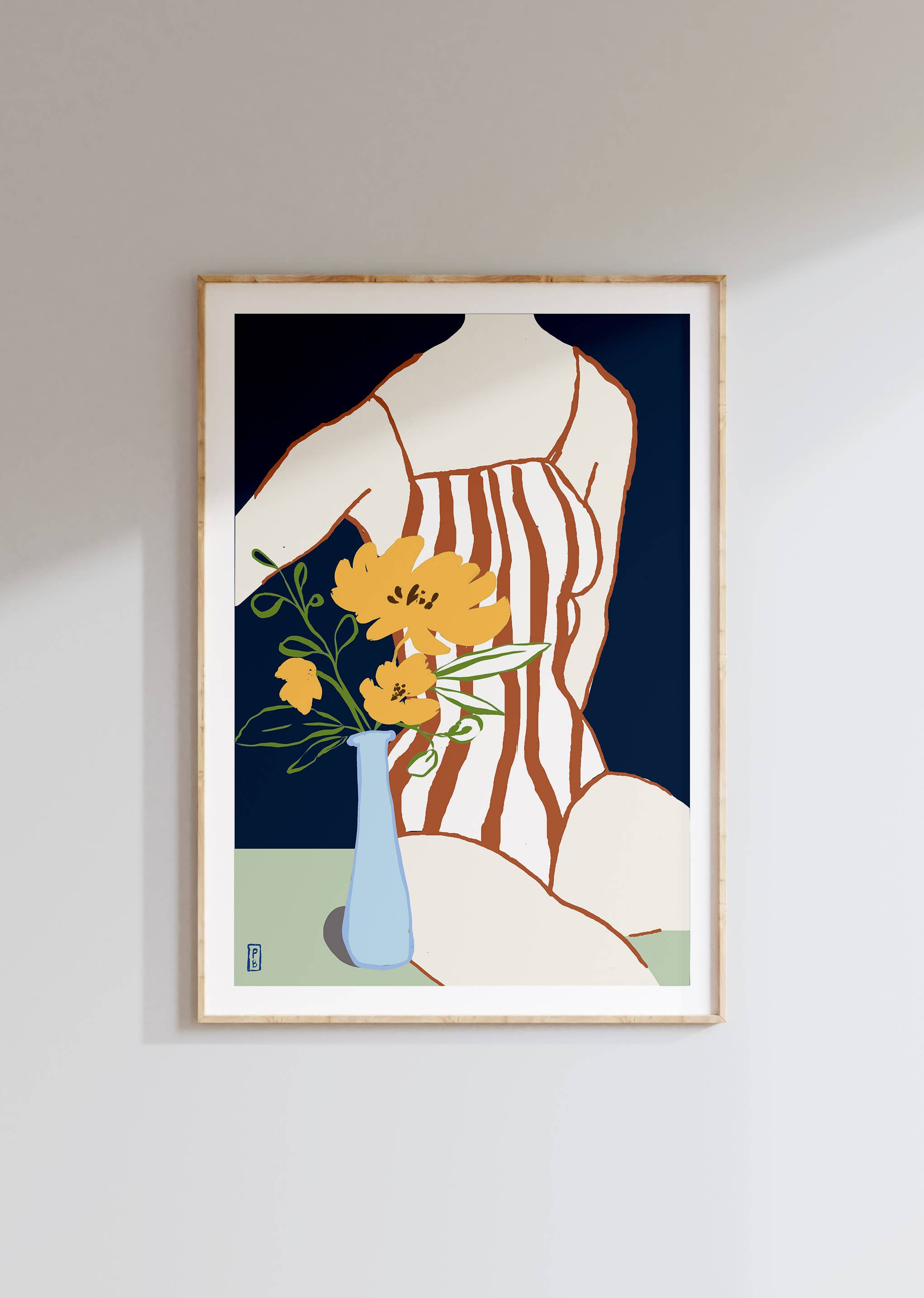 Figurative Floral Art Print – Woman with Yellow Flowers