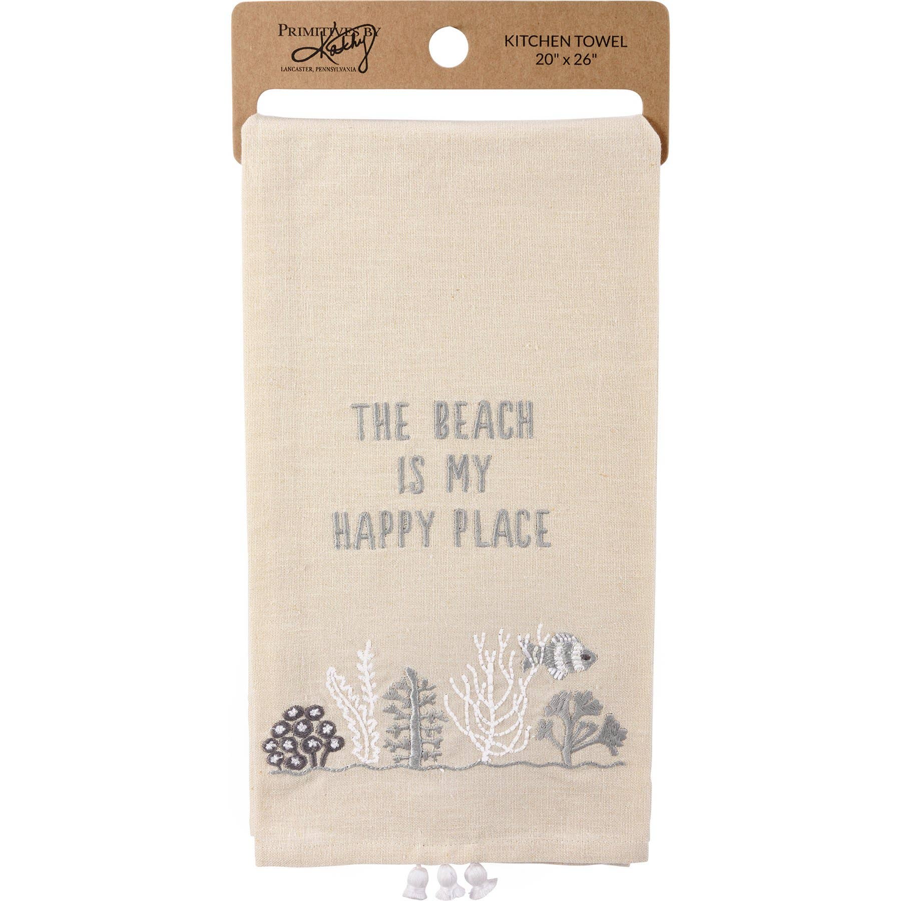 Kitchen Towel Beach Is My Happy Place Embroidered Kitchen Towel