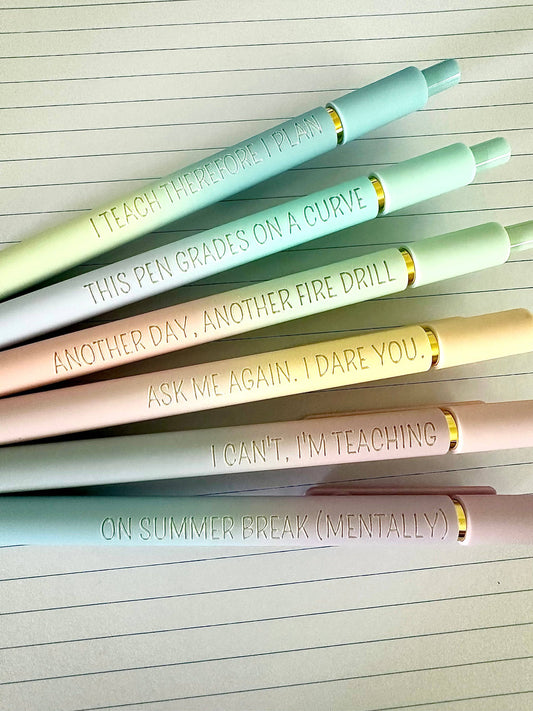 Fine Points™️ 6 Pen Gift Set｜Teacher Life Essentials Engraved Soft Touch Gel Pens Write This Way