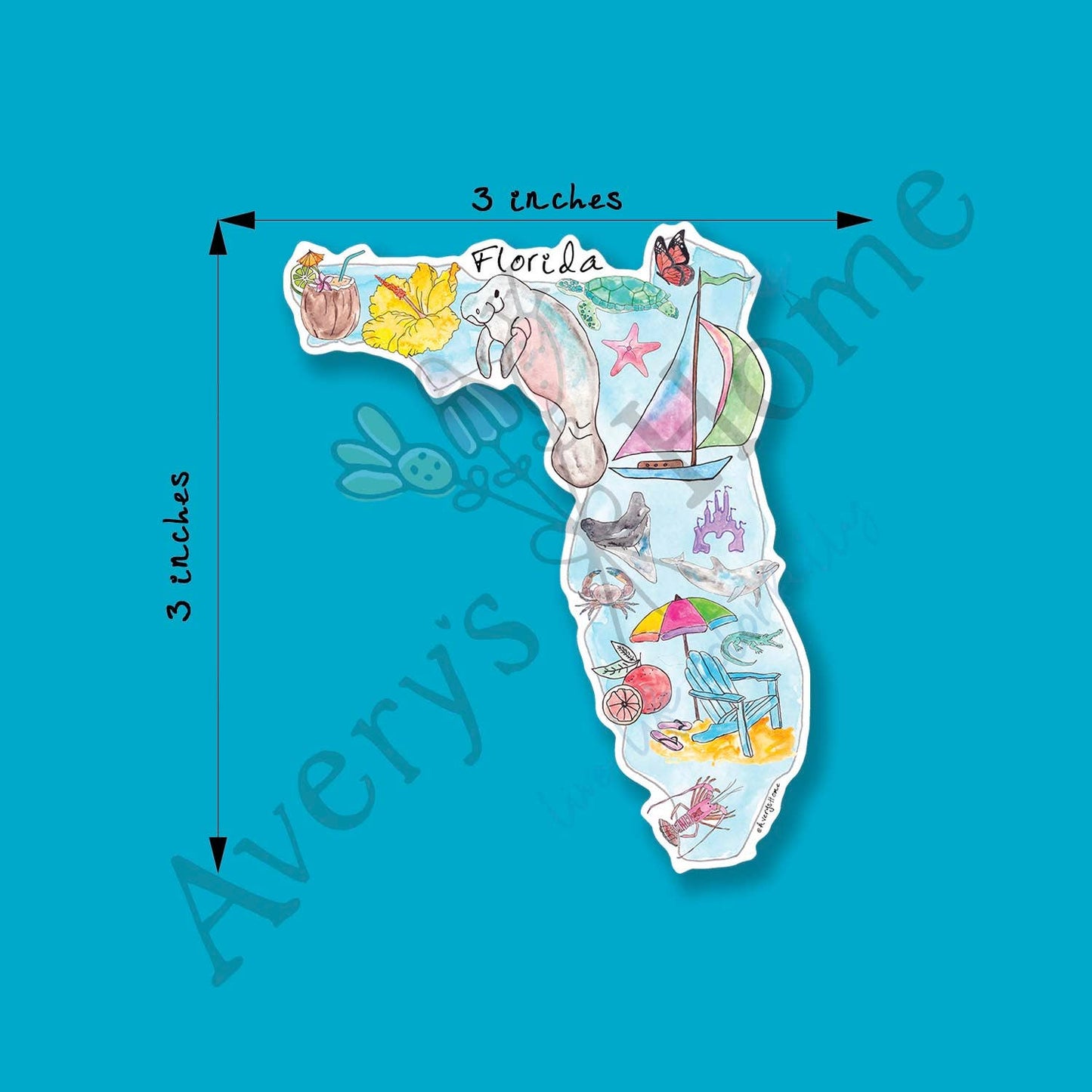 Florida State Icon Map Art 3" White Vinyl Die-Cut Sticker