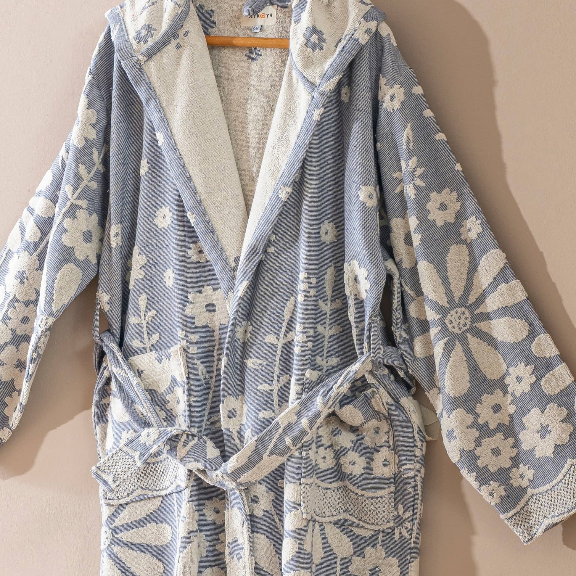 Blue Daisy Bathrobe Turkish Cotton Quick dry Resort Robe Kikoya