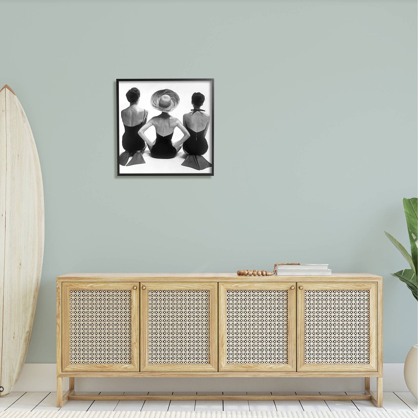Women Sitting Beach Monochrome Flippers Framed Giclee Fall