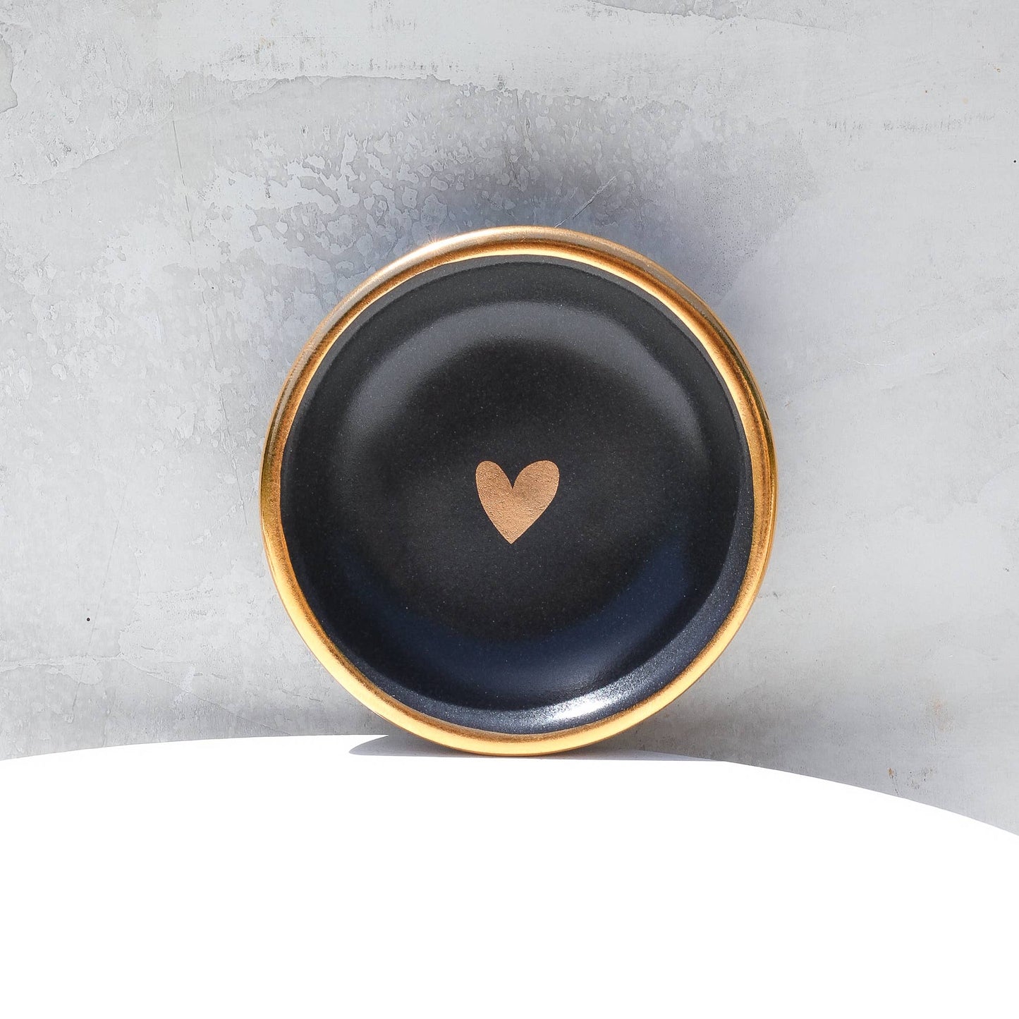 Black Heart Ring Dish | Handmade Pottery with Gold Apricity Ceramics