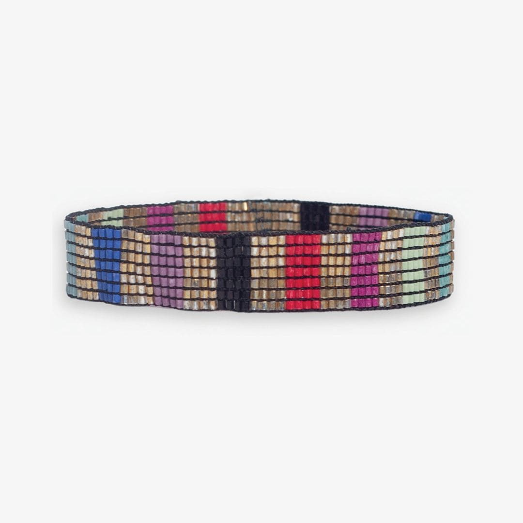 Alex Vertical Lines Beaded Stretch Bracelet Gold Multicolor INK + ALLOY