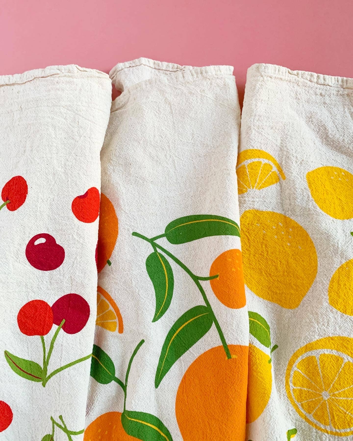 FRUIT STAND (Cherry, Orange, and Lemon)- Tea Towel Set of 3