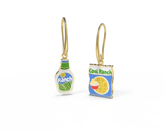 Cool Ranch Dressing Earrings - Gold Junk Food Jewelry