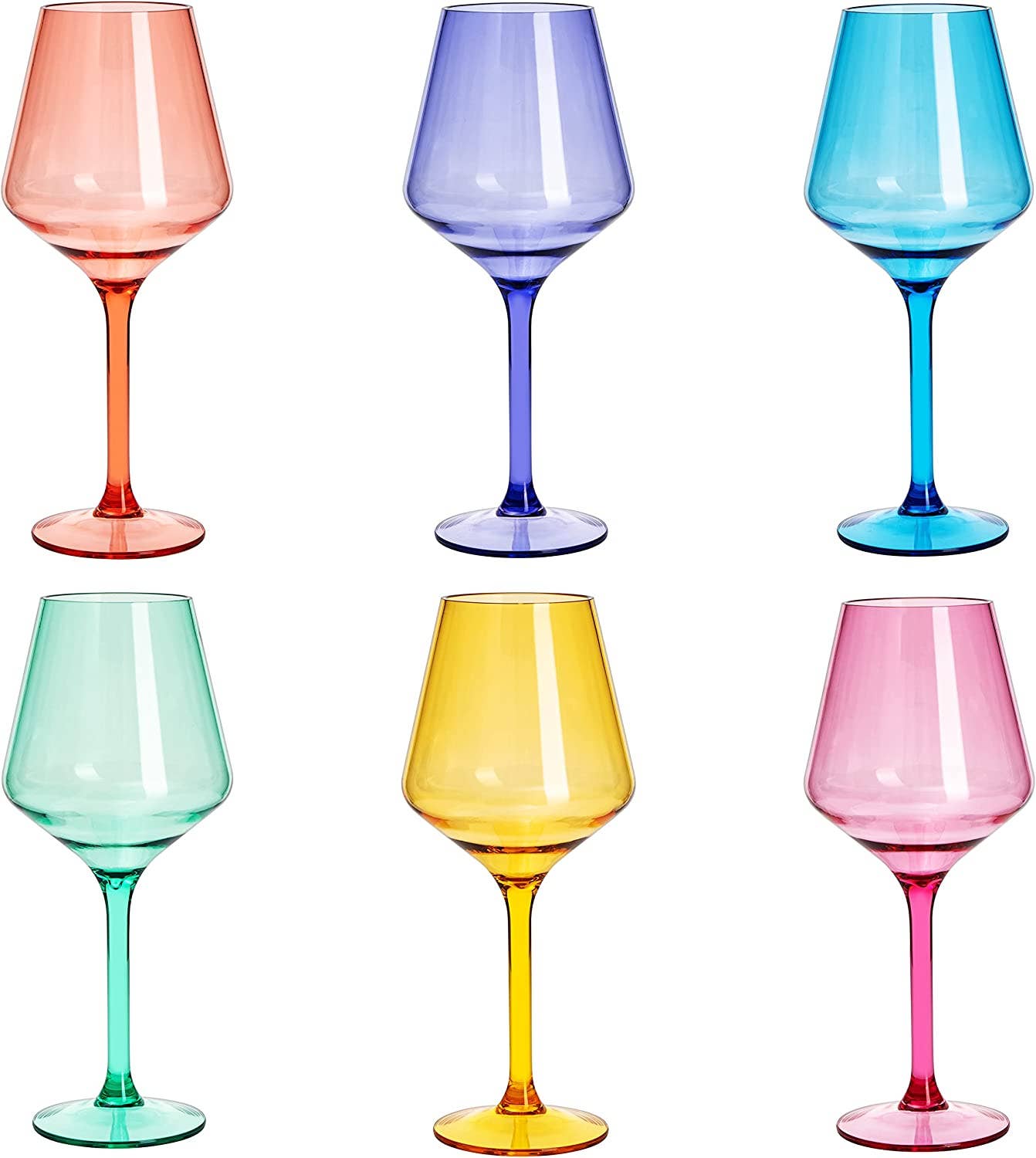 Unbreakable Colored Stemmed Acrylic Wine Glasses Set of 6 The Wine Savant / Khen Glassware