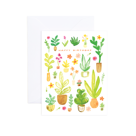 Quinn Watercolor Plants & Flowers Birthday Card Evergreen Summer