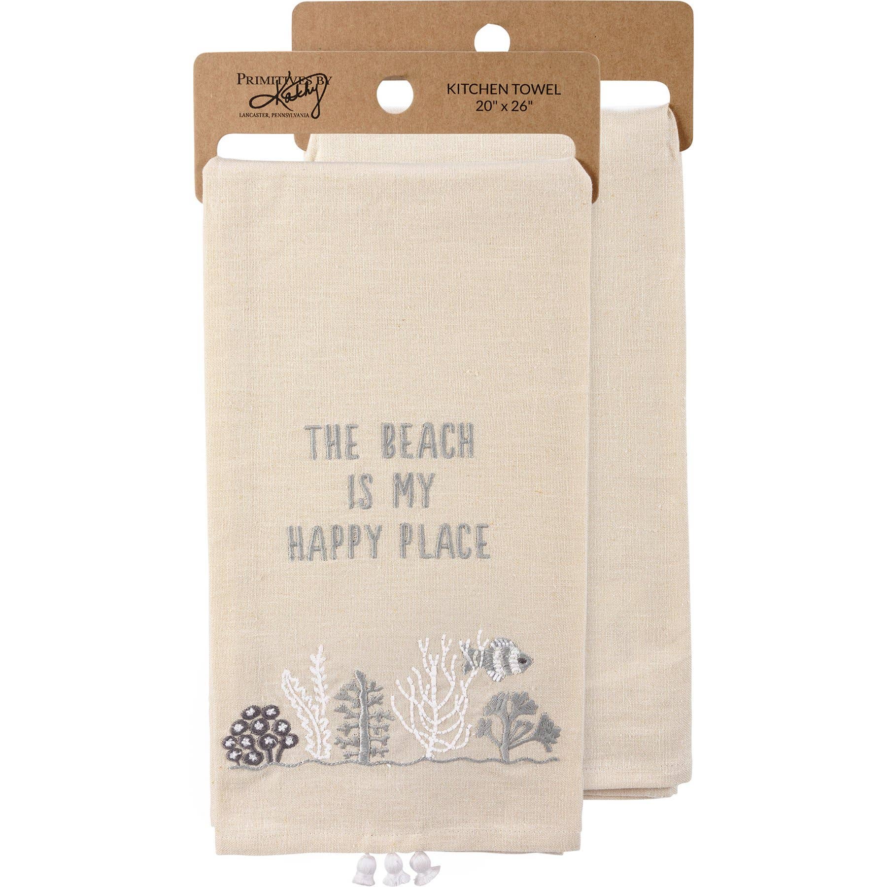 Kitchen Towel Beach Is My Happy Place Embroidered Kitchen Towel