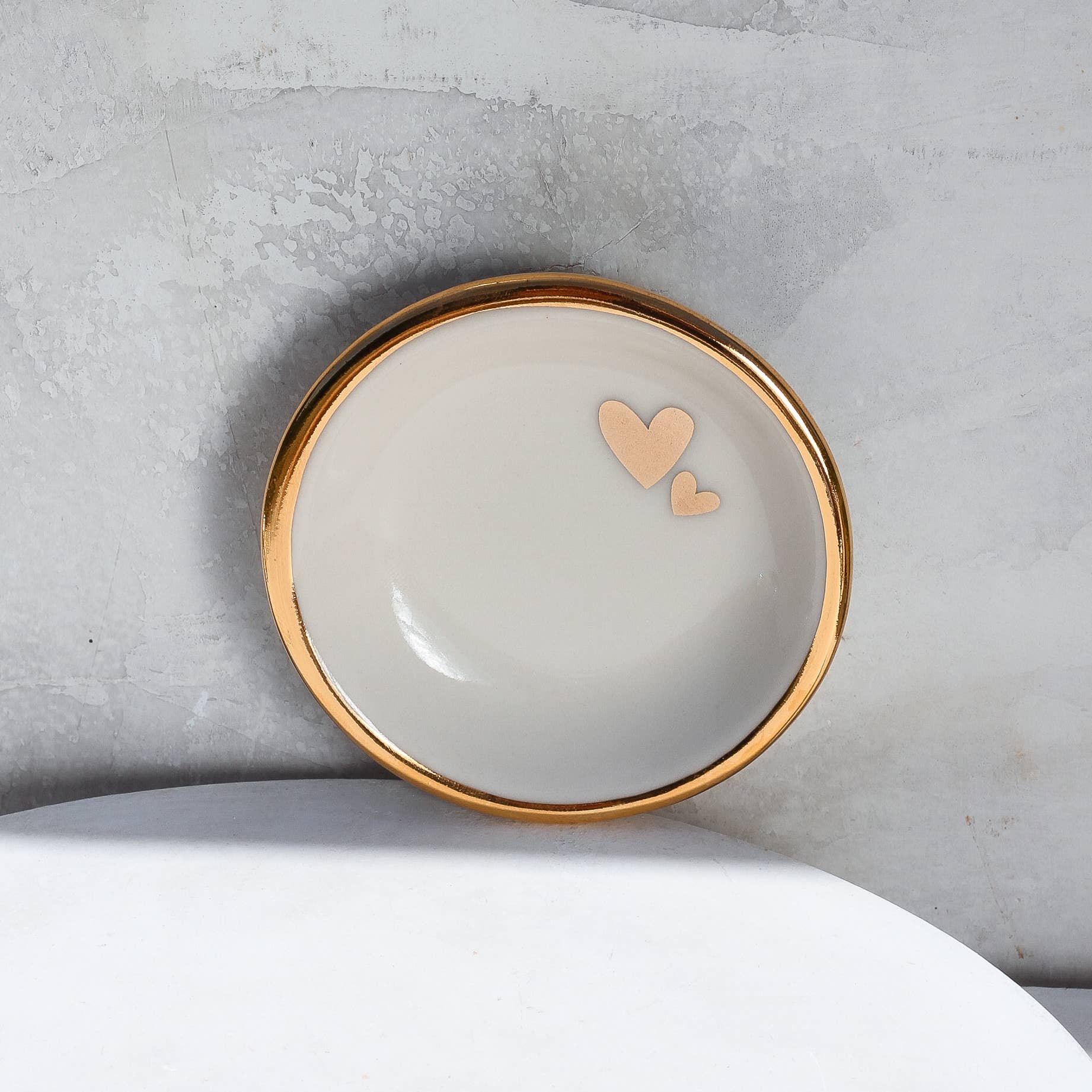 Double Heart Ring Dish | Handmade pottery with Gold Apricity Ceramics