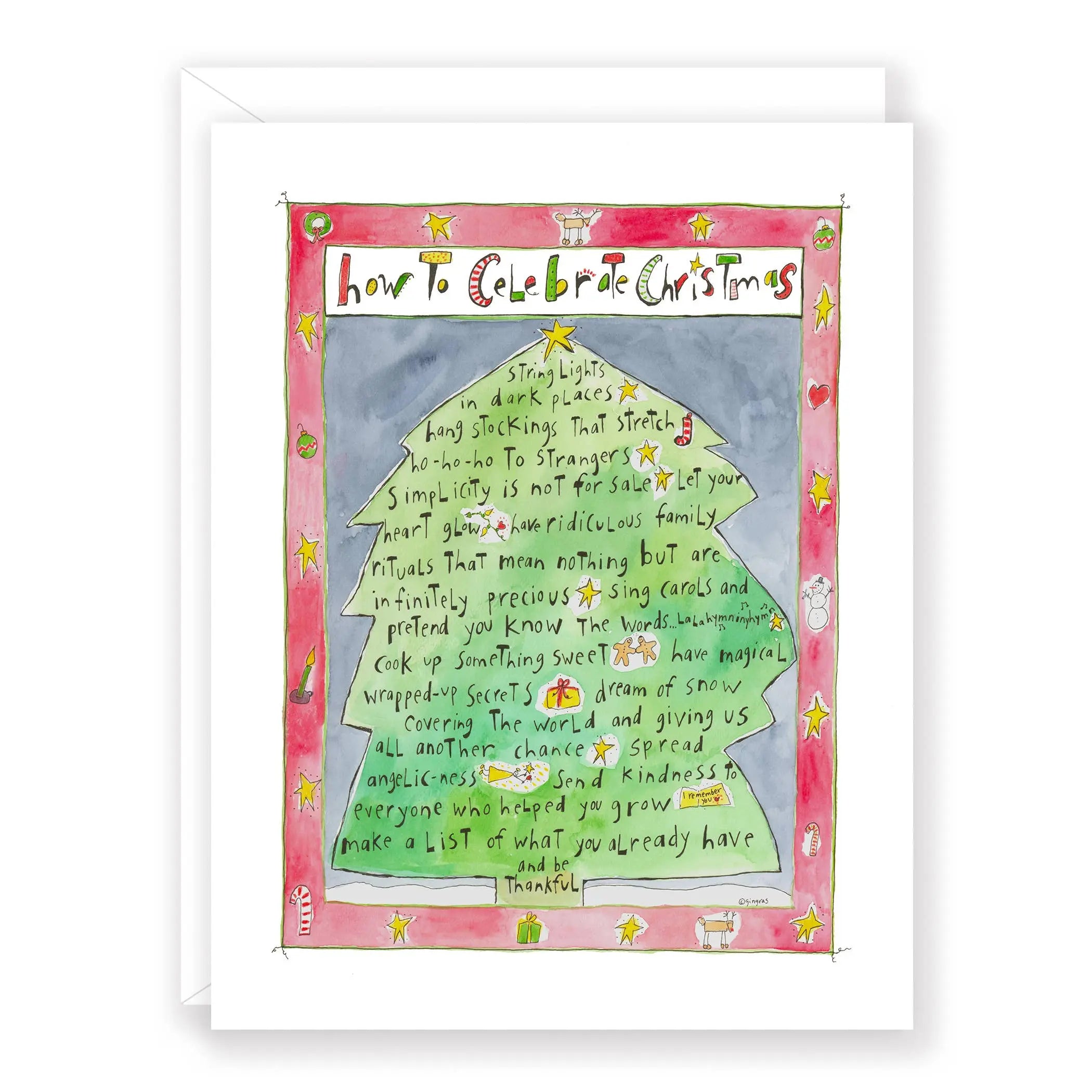 'How to Celebrate Christmas' greeting card by Sandy Gingras Sweet Gumball