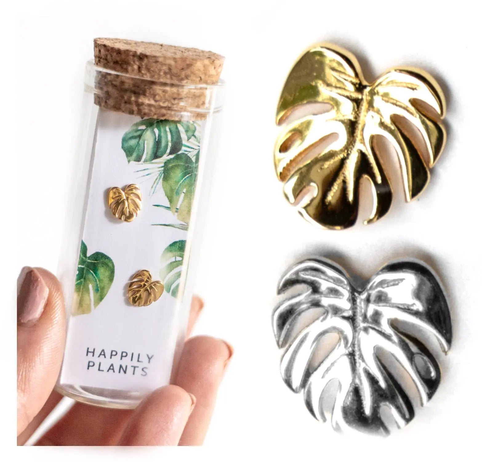 Monstera Earring Studs - 18k Gold, Plant Earrings Happily Plants