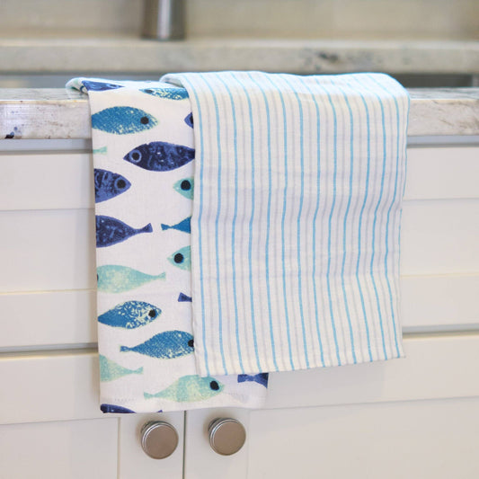 3 Piece Seafoam Stripe Tea Towel Set