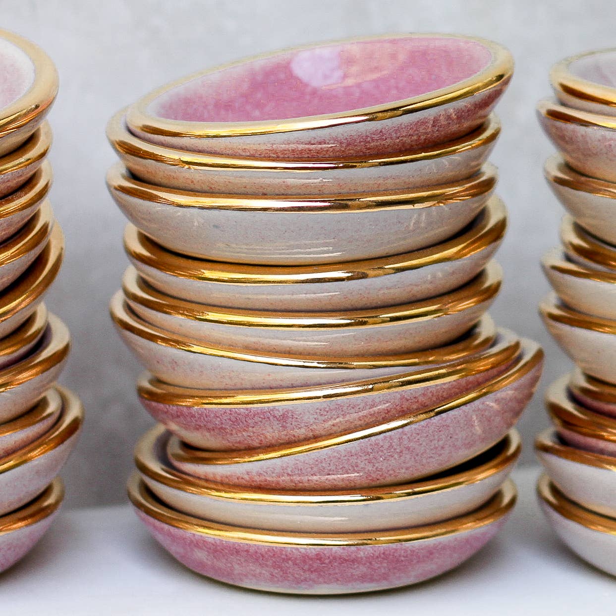 Pink Heart Ring Dish | Handmade Pottery trinket with Gold Apricity Ceramics