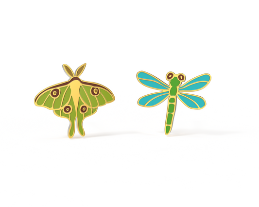 Luna Moth & Dragonfly Earrings Yellow Owl Workshop