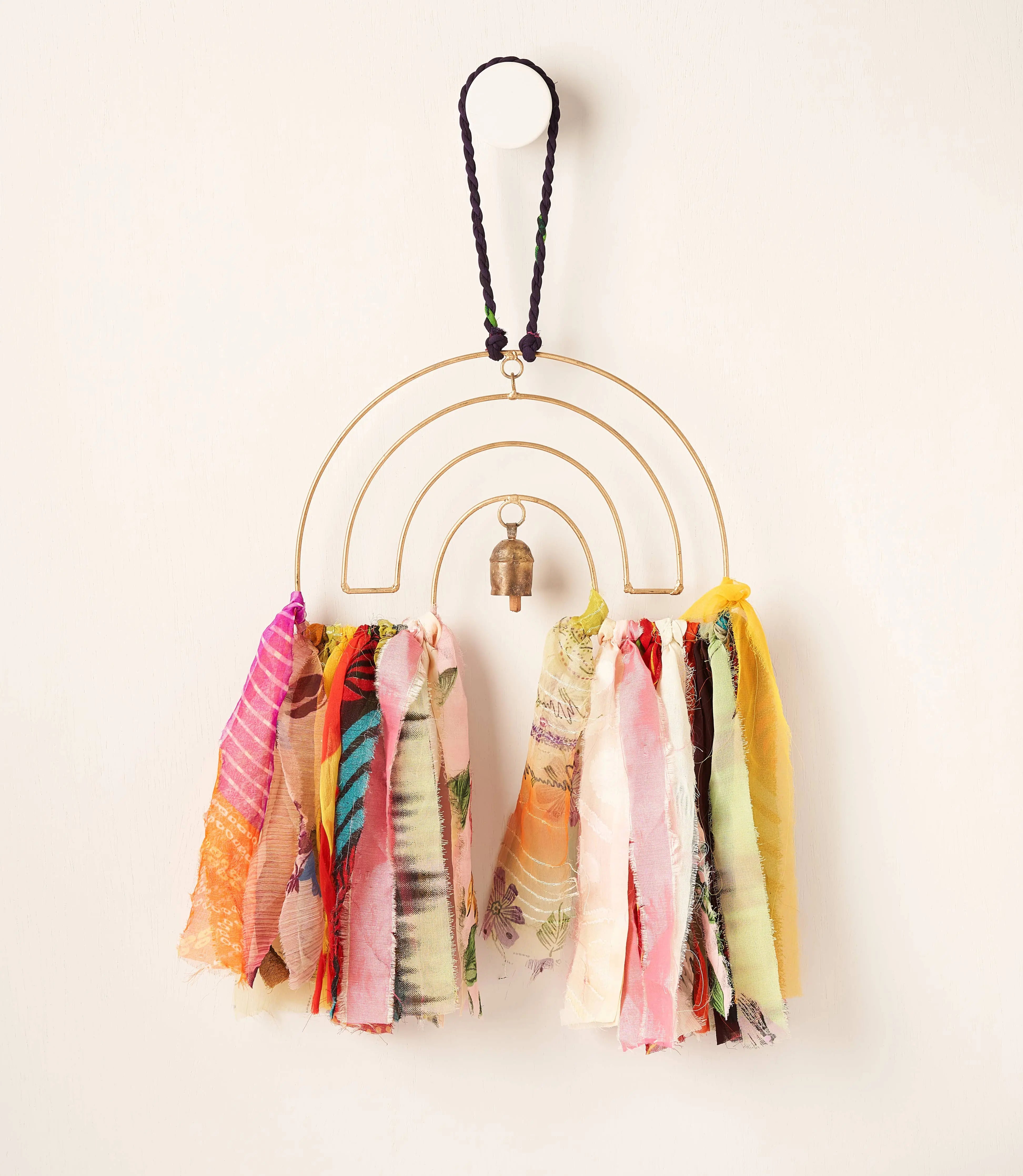 Swapna Rainbow Bell Wind Chime Upcycled Sari - Handmade Matr Boomie Fair Trade