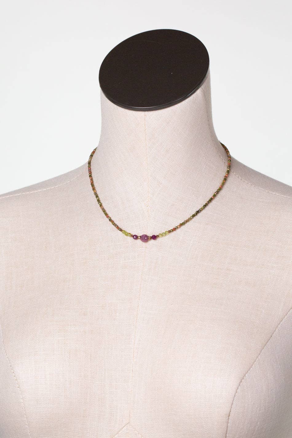 Dominion 15.5-17.5" Unakite, Peridot, Ruby Simple Necklace