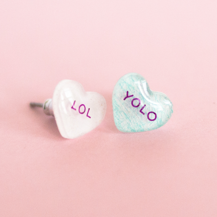 Valentine Candy Heart Earrings: Lol + Yolo