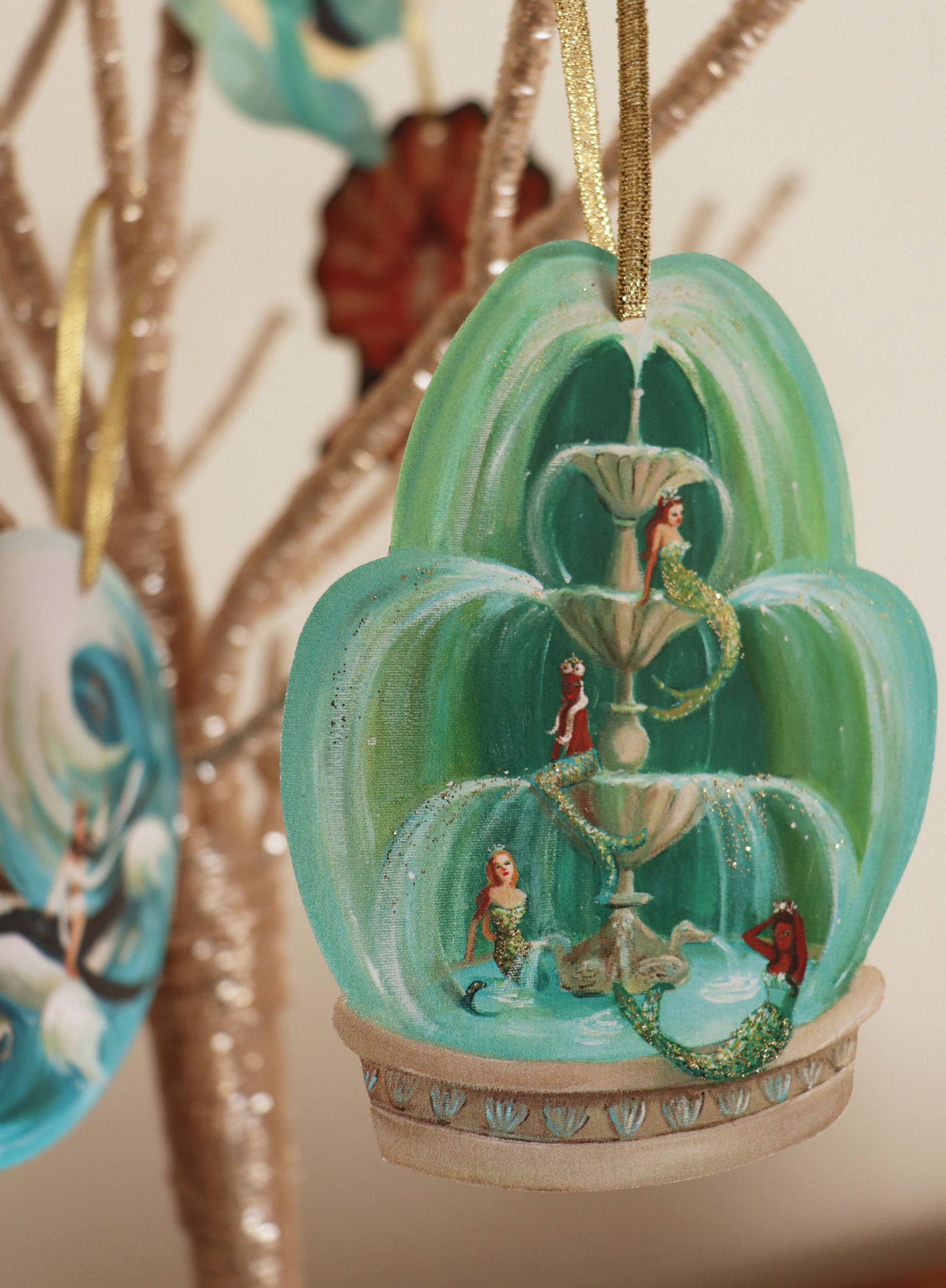 Mermaid Fountain Paper Ornament/ Gift Tag/ Die Cut JANET HILL STUDIO