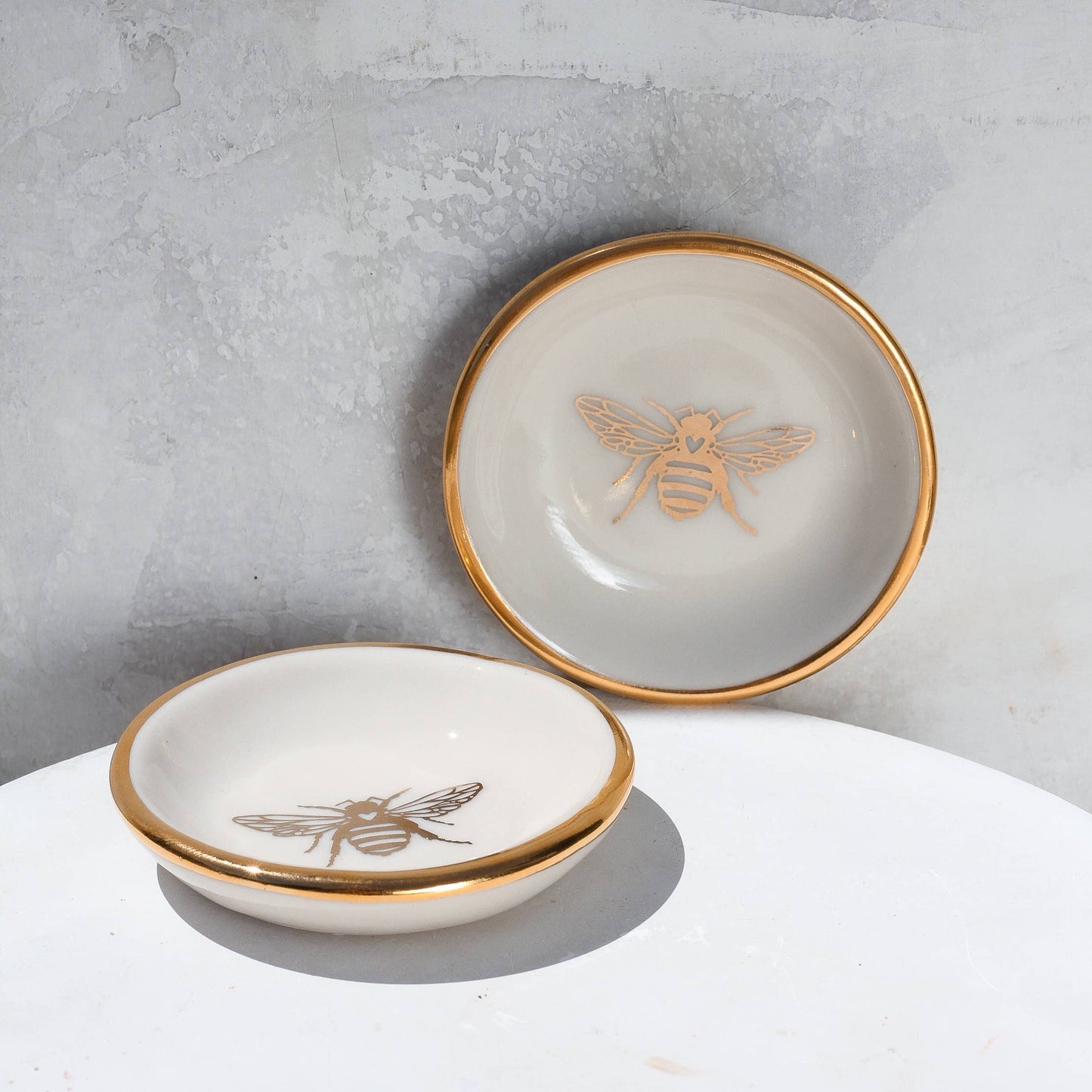Gold Bee Ring Dish | Handmade Pottery Trinket Dish (white) Apricity Ceramics