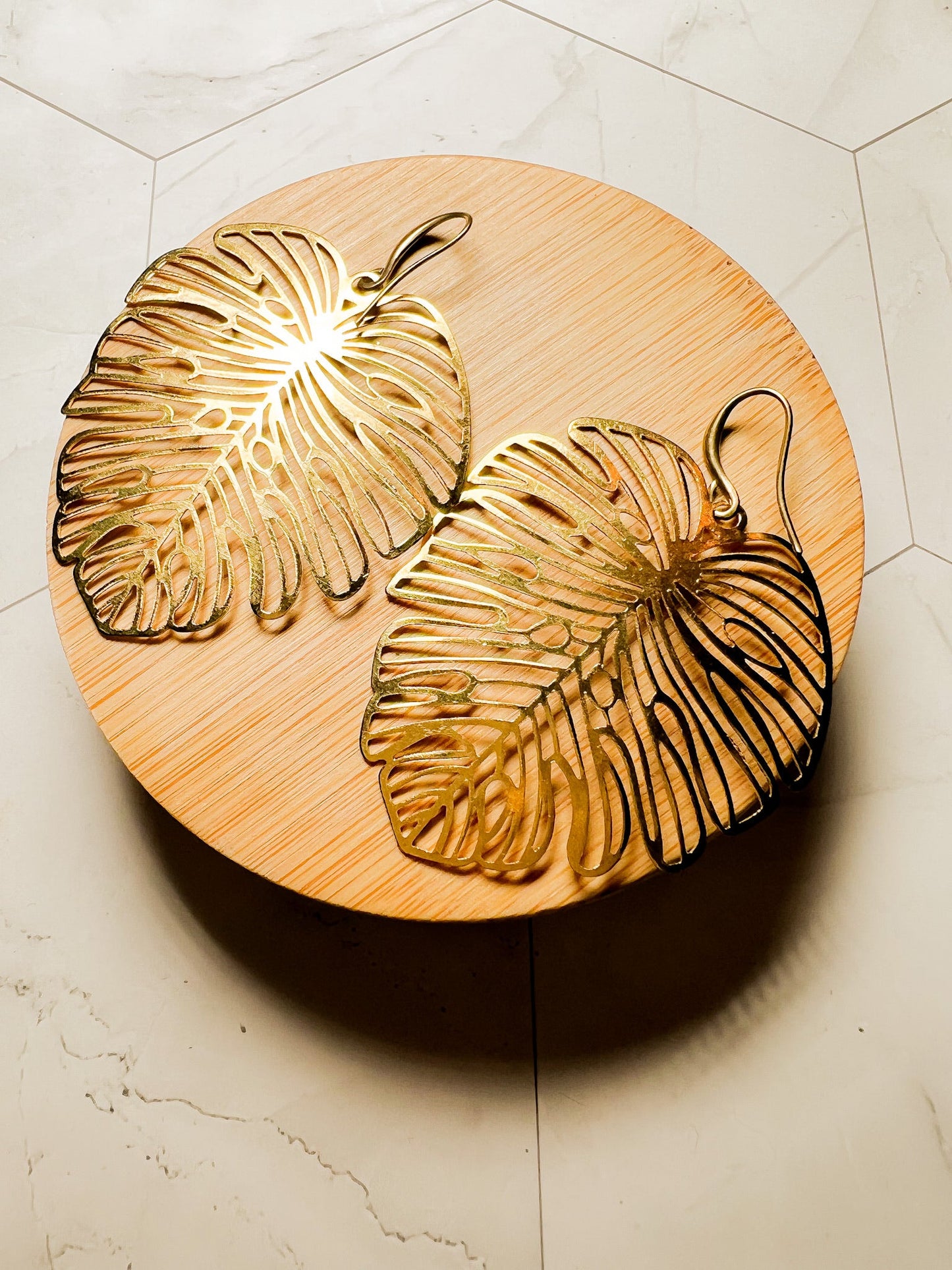 Large Monstera Leaf Earring Brass Santore Jewelry