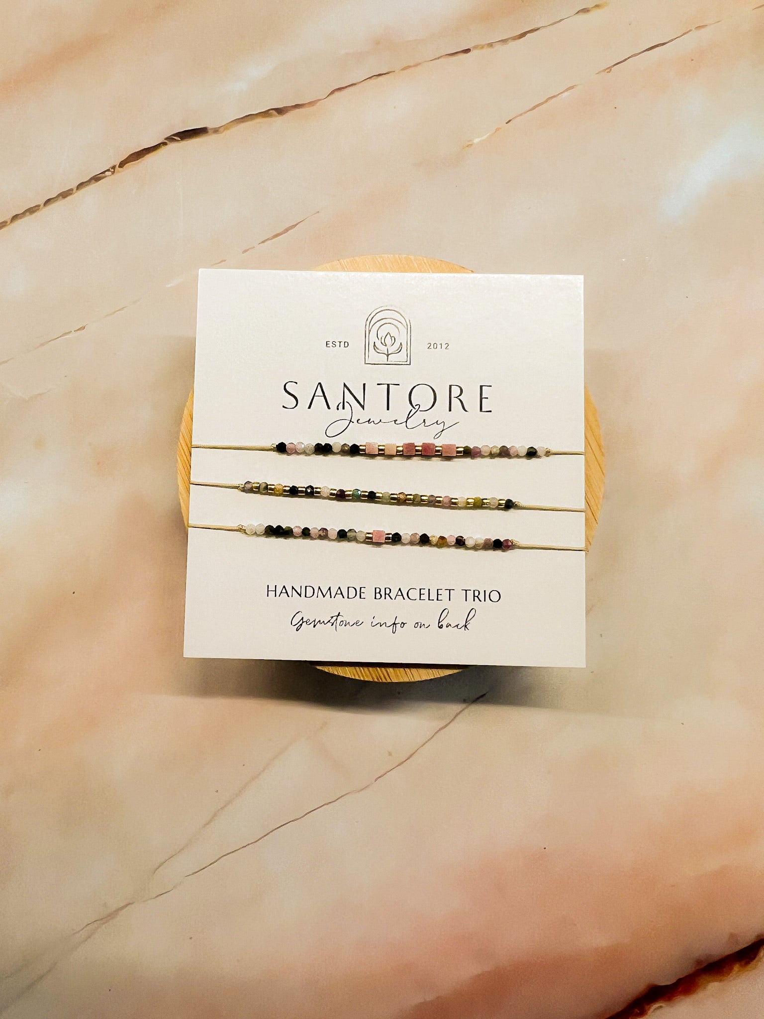 Petite Trio - Adjustable Thread Bracelet - Watermelon Tourmaline Santore Jewelry