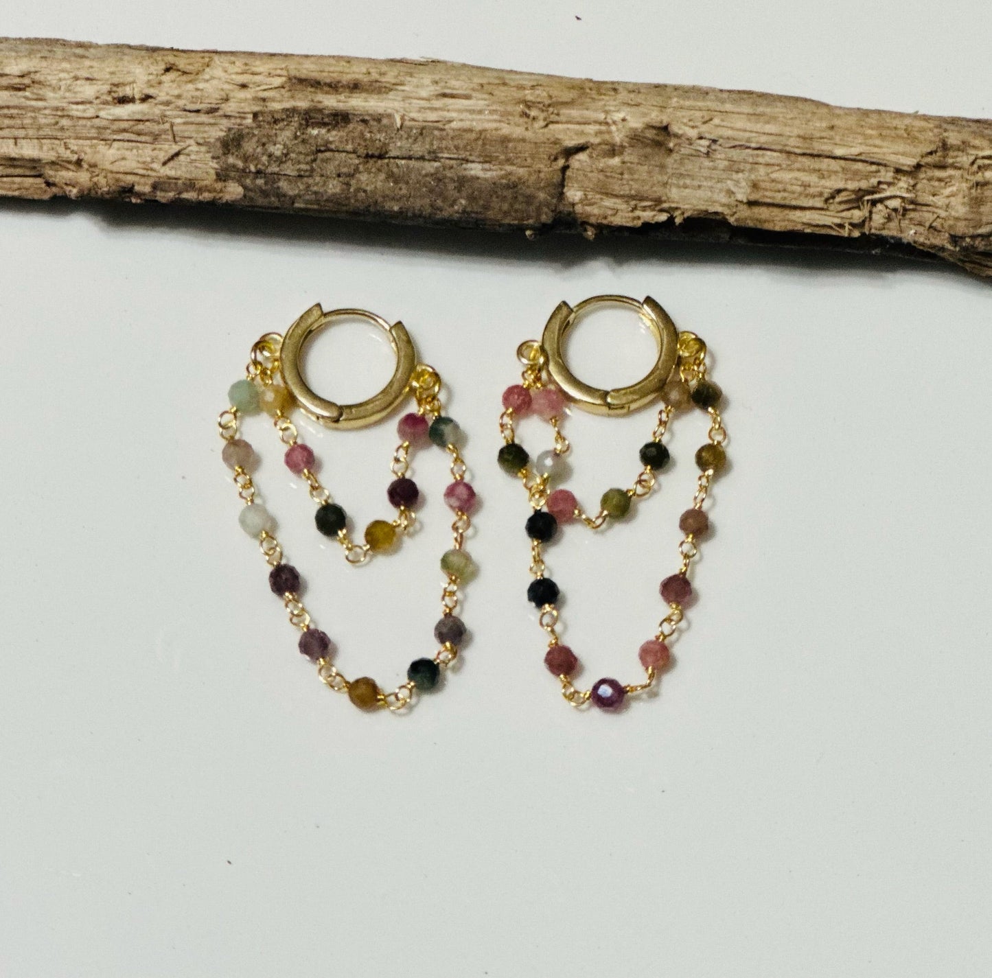Layered Gemstone Chain Huggie Hoops Santore Jewelry