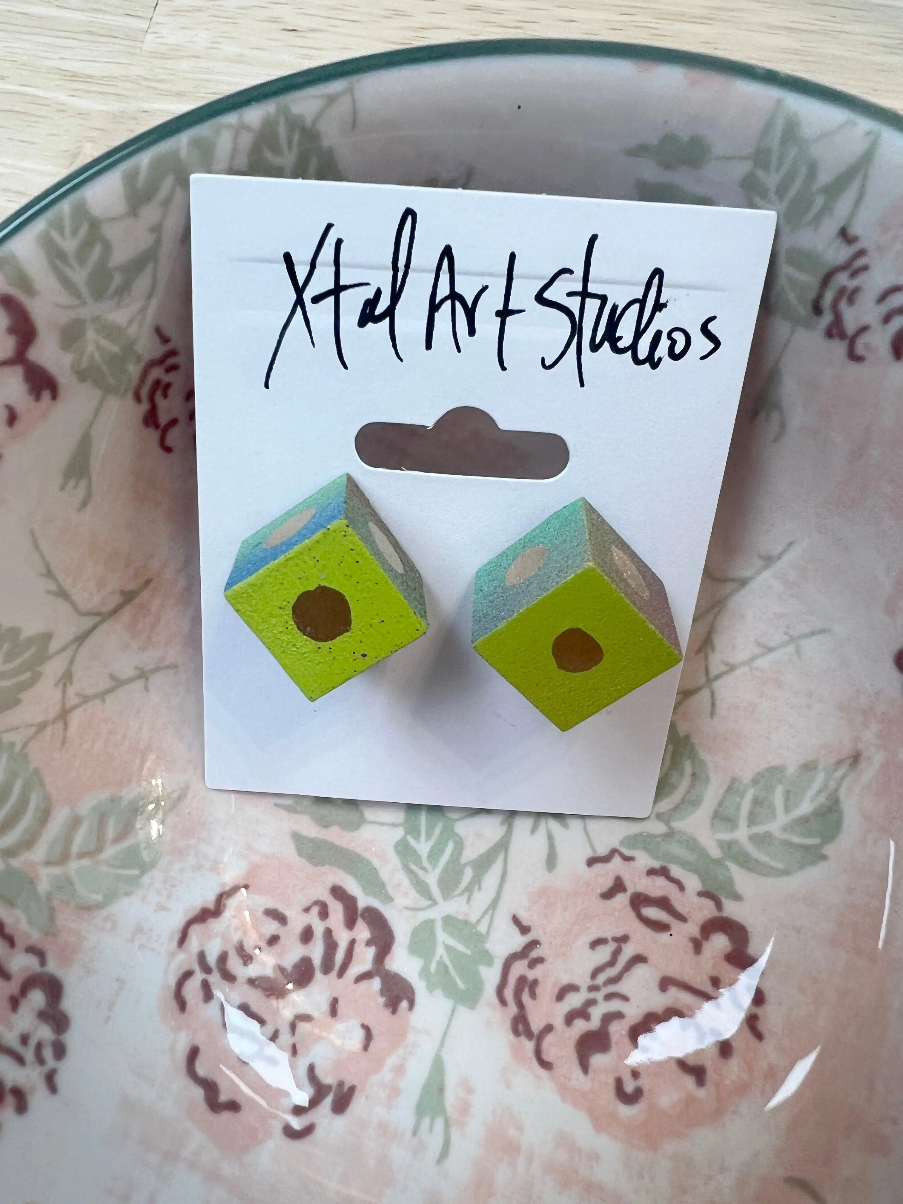 Xtal Earrings Square Teal XTal Art