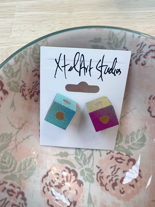 Xtal Earrings Square Teal Purple