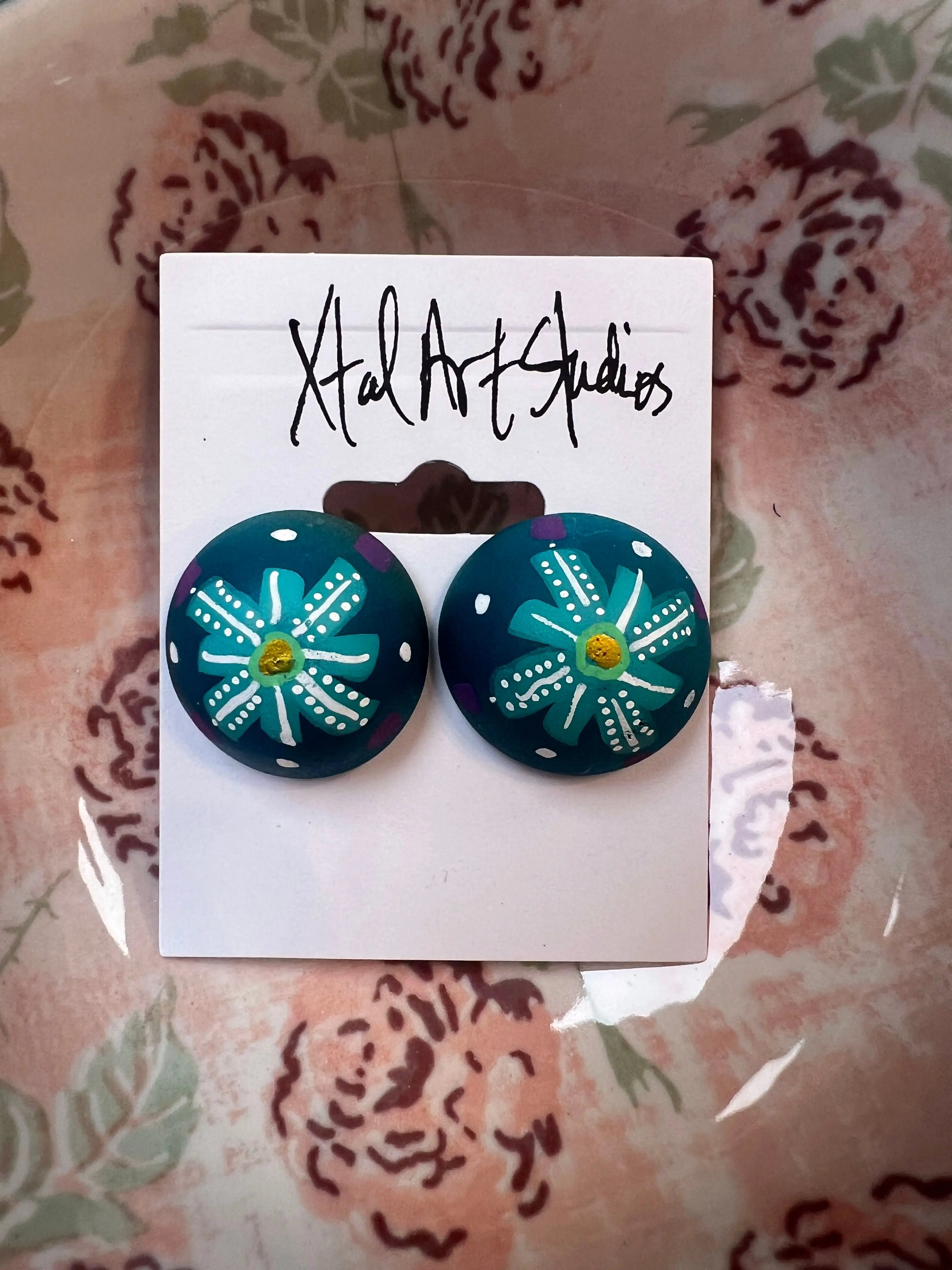 Xtal Earrings Round White/Blue XTal Art