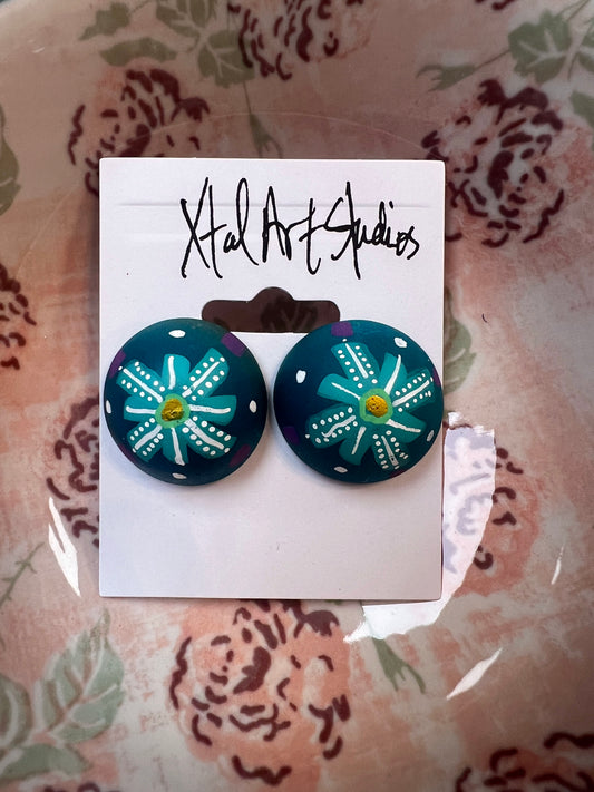 Xtal Earrings Round Blue