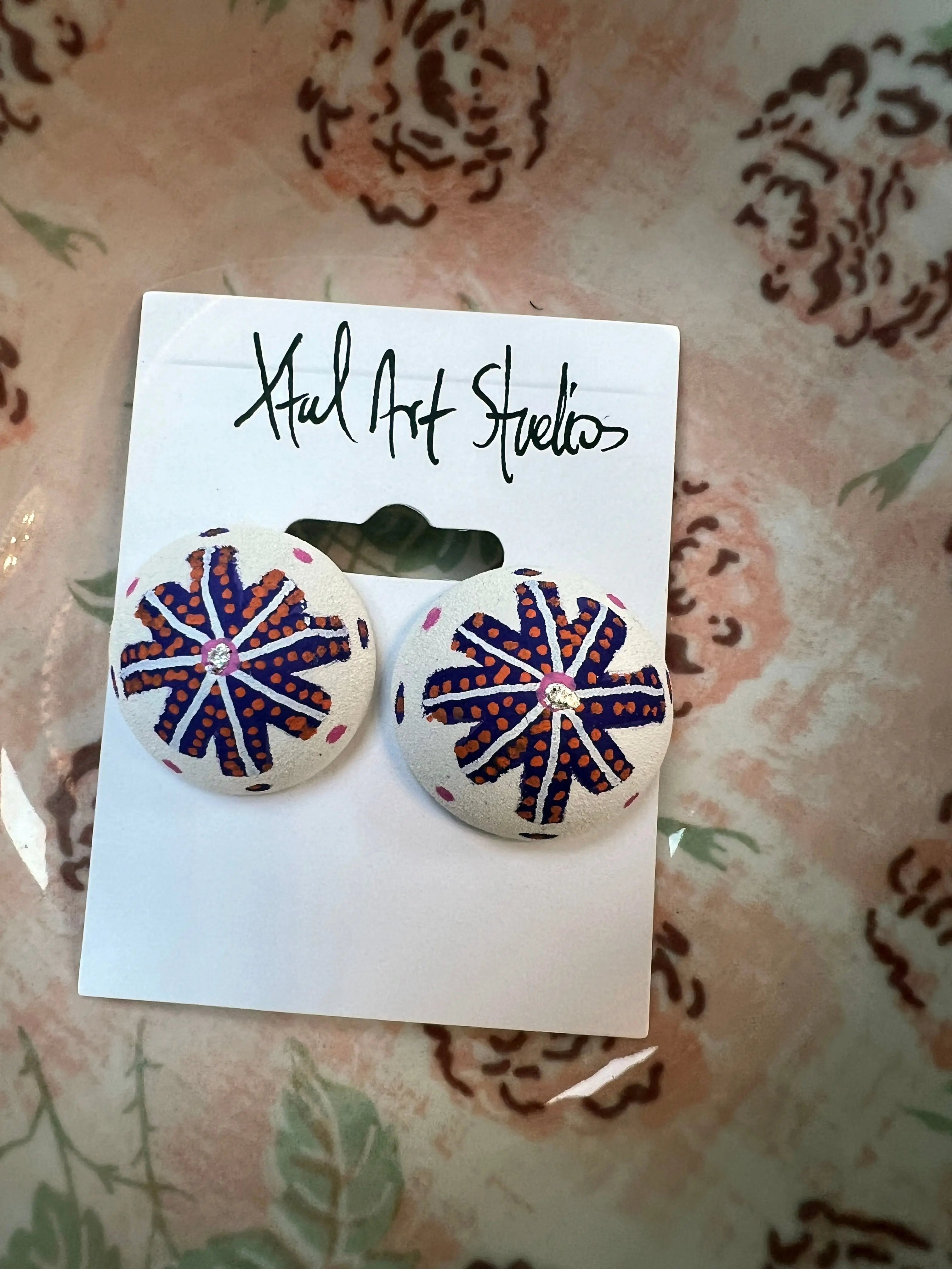 Xtal Earrings Round White/Blue XTal Art