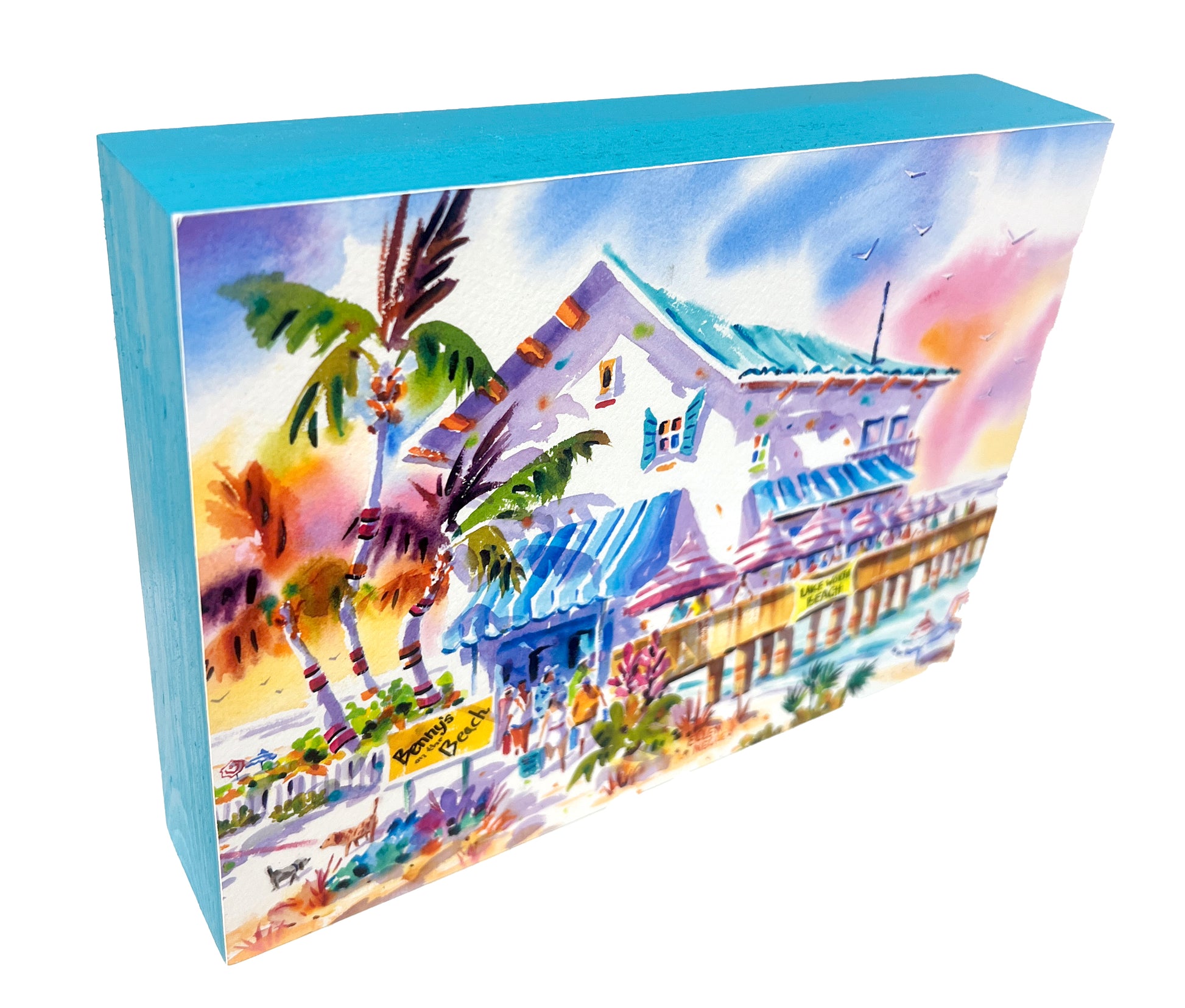 Bennys on the Beach Wood Box Print 8 x 6 Ellen Negley Watercolors