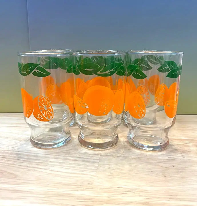 Rare! Full Set Vintage Anchor Hocking Oranges Glassware: Juice, Canisters and Carafe - Sea You Boutique