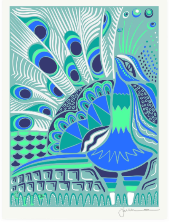 Peacock Print Framed 16x20