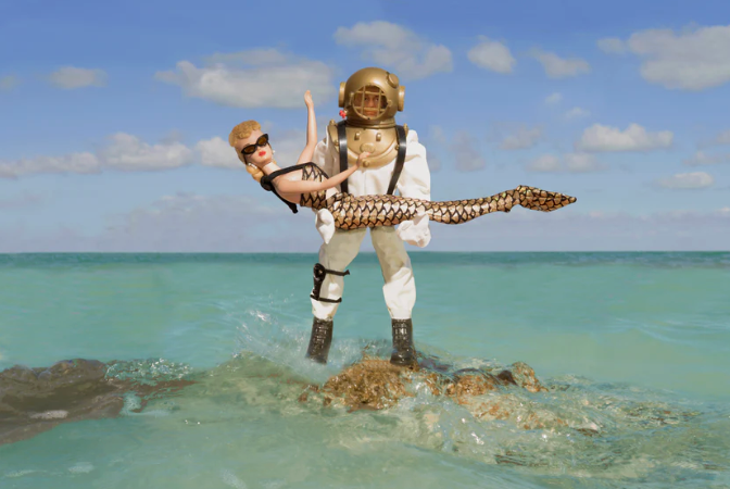 Barbie Print Mermaid Rescue  13x19 framed