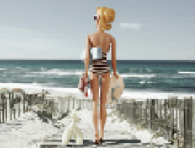 Barbie Print Beach Scootering  13x19 framed