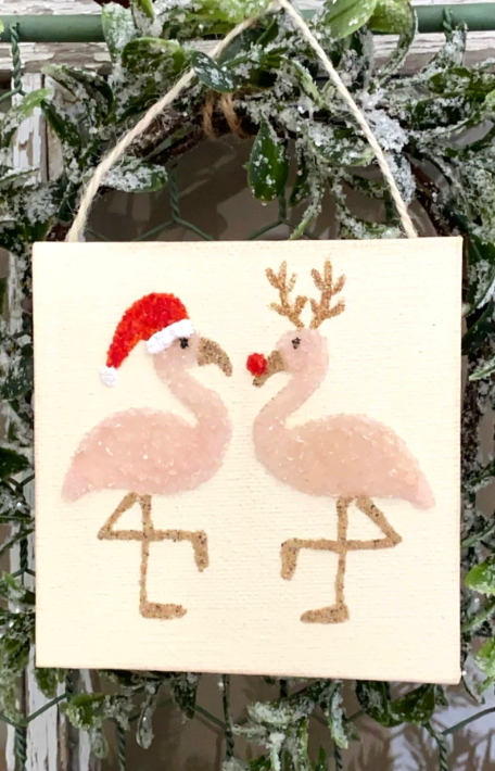 Kissing Christmas flamingos