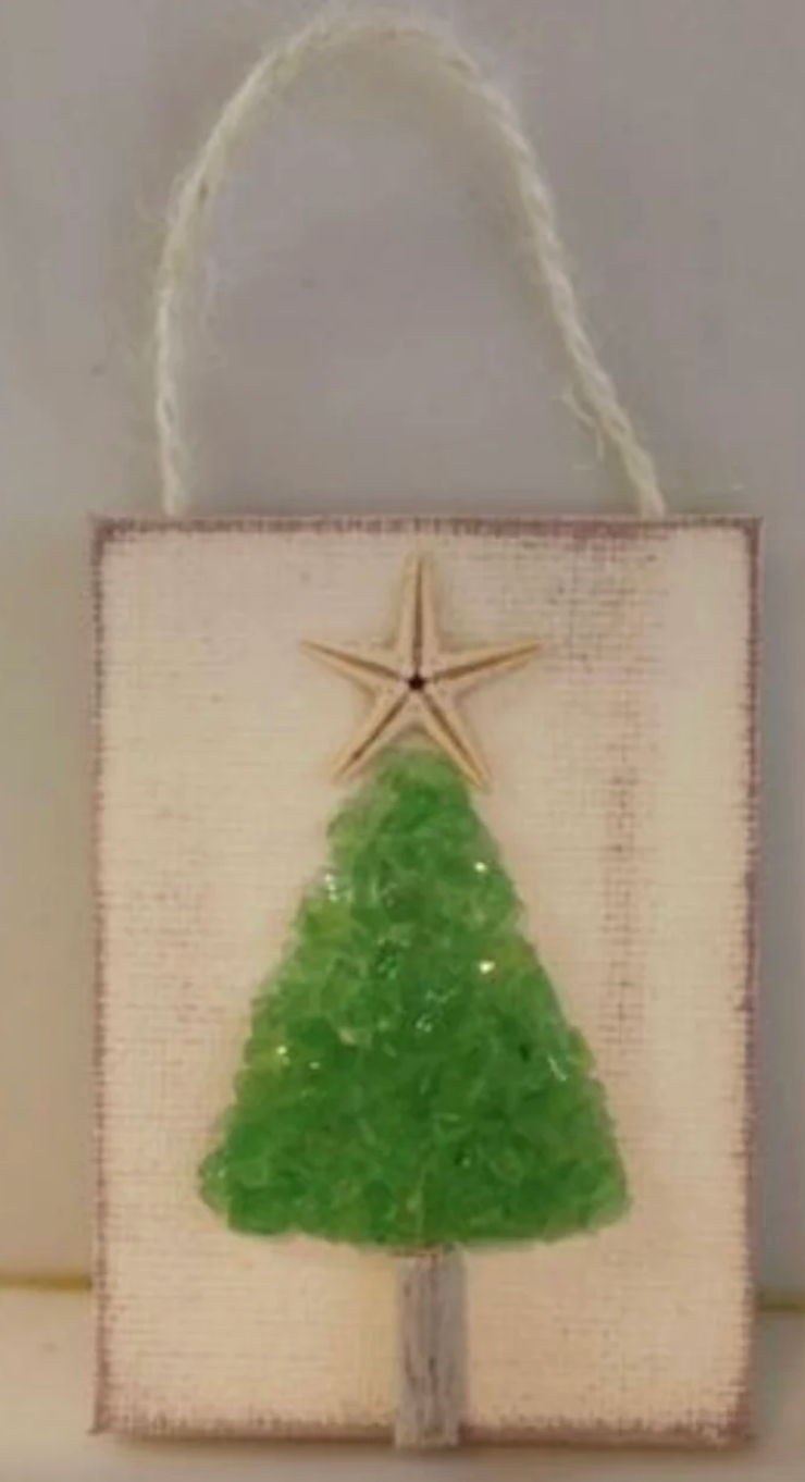Christmas tree ornament green crushed glass