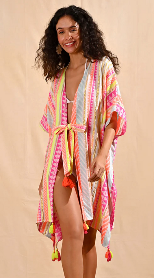 Fluorescent Striped Cover Up S M L