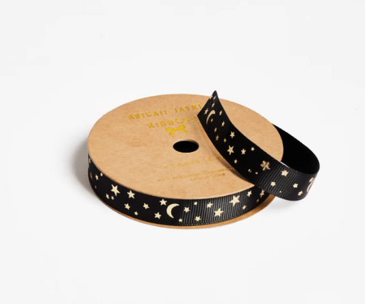 Gold Star Black Grosgrain Ribbon