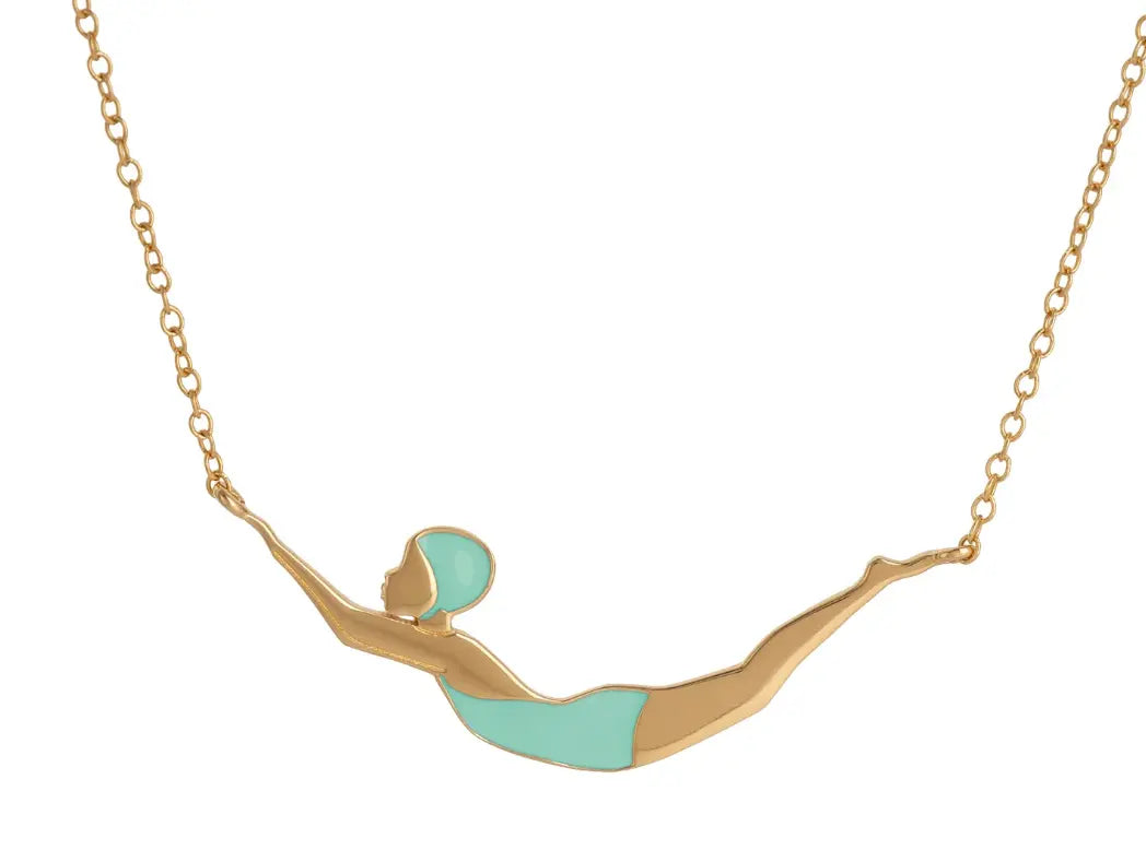 Mini Gold Swimmer Necklace Whimsy Jewelry