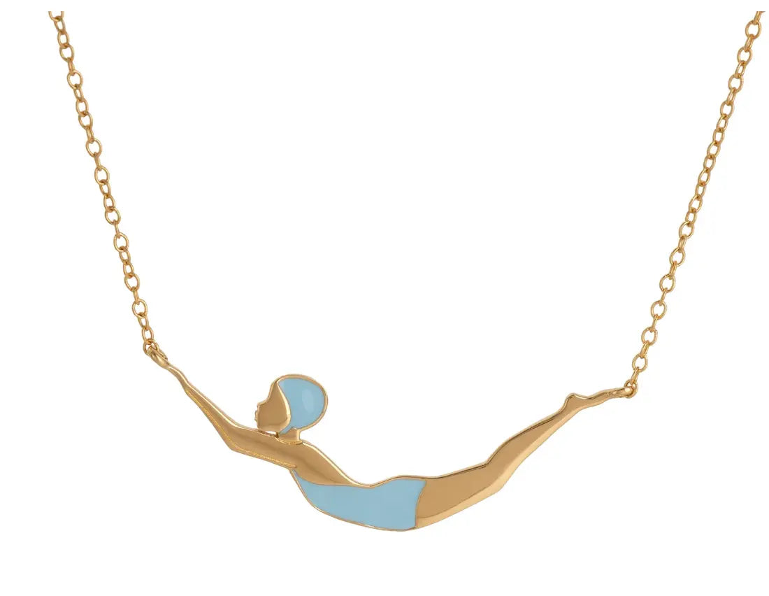 Mini Gold Swimmer Necklace Whimsy Jewelry