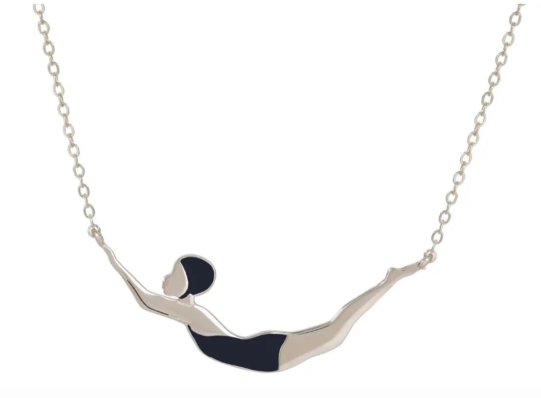 Mini Swimmer Silver Pendant Necklace Whimsy Jewelry