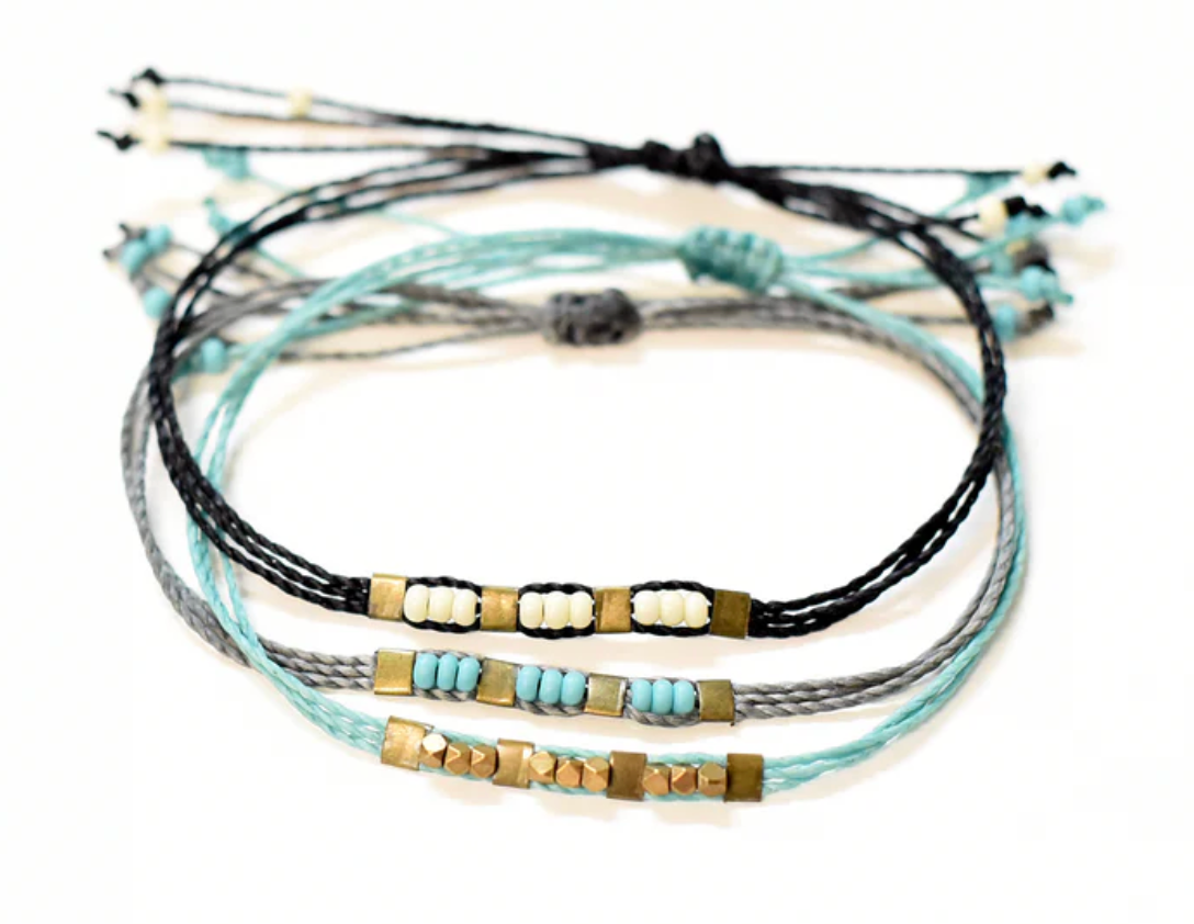 Art Deco Friendship Bracelets turquoise+coral beads Amira Jewelry