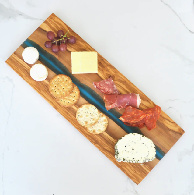 Olive Wood Cutting Board with River of Blue Resin Naturally Med Inc.