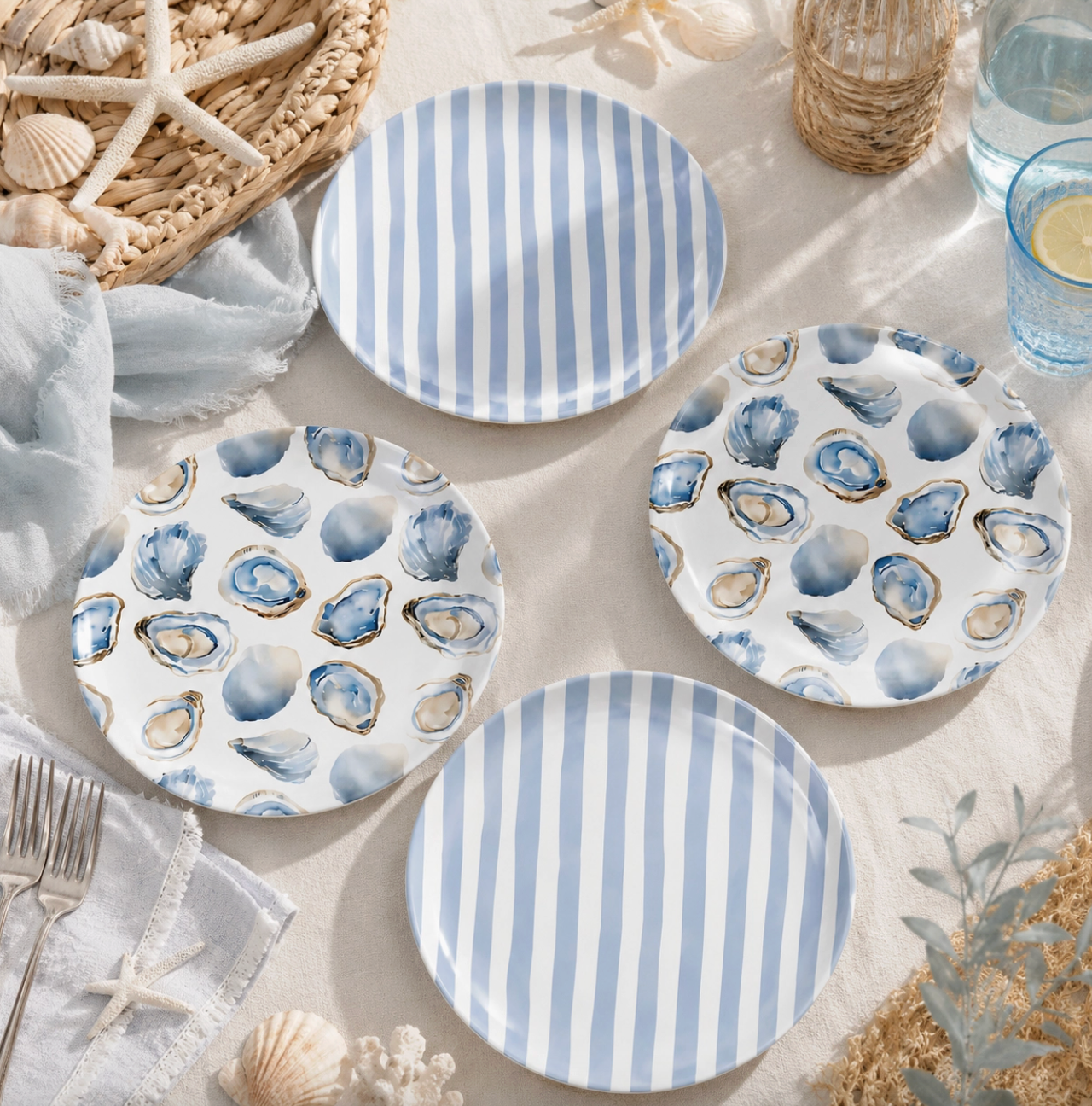 8" Oyster Shatterproof Plates (Set of 4)