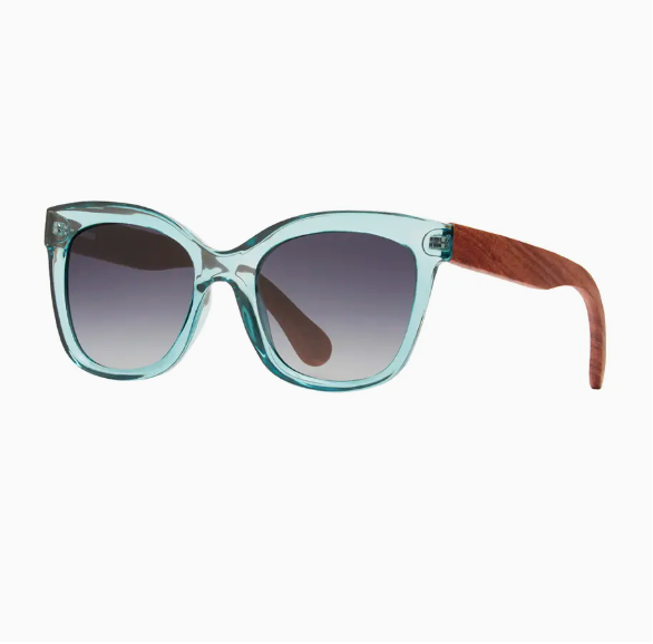 Amelia -Crystal Blue/Walnut Wood-Grad Smoke Polarized