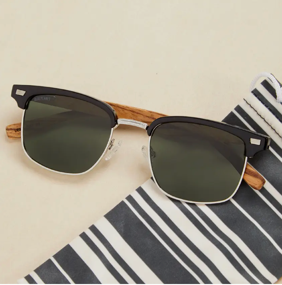 Travis Onyx / Gold /Walnut Wood / Smoke Polarized Blue Planet Eco-Eyewear